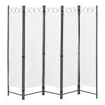 Paravan despărțitor pliabil Saragossa, 5 panouri, alb, 200x171 cm