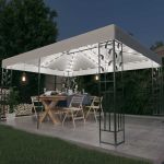 Pavilion cu acoperiș dublu & șiruri de lumini LED, alb, 3x4 m GartenMobel Dekor