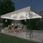 Pavilion cu acoperiș dublu & șiruri de lumini LED, alb, 3x4 m GartenMobel Dekor