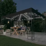Pavilion cu acoperiș dublu&șiruri de lumini LED,antracit, 3x4 m GartenMobel Dekor