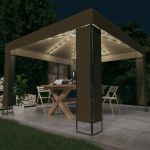 Pavilion cu acoperiș dublu & lumini LED, gri taupe, 3x3x2,7m GartenMobel Dekor