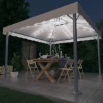 Pavilion cu șiruri de lumini LED, crem, 300x300 cm, aluminiu GartenMobel Dekor