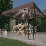 Pavilion cu șiruri de lumini LED, gri taupe, 3x3 m GartenMobel Dekor