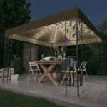 Pavilion cu șiruri de lumini LED, gri taupe, 3x3m, GartenMobel Dekor