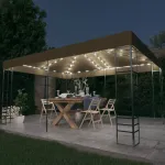 Pavilion cu șiruri de lumini LED, gri taupe, 3x4m GartenMobel Dekor