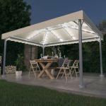 Pavilion cu șiruri lumini LED, crem, 400x300 cm, aluminiu GartenMobel Dekor