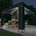 Pavilion cu acoperiș dublu & lumini LED, antracit, 3x3 m GartenMobel Dekor