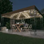 Pavilion cu acoperiș dublu & lumini LED, gri taupe, 3x4m GartenMobel Dekor