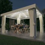 Pavilion cu perdele & șiruri lumini LED, alb crem, 4x3 m GartenMobel Dekor