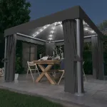 Pavilion cu perdele & șiruri lumini LED, antracit, 3x3 m GartenMobel Dekor