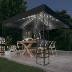 Pavilion de grădină cu șiruri de lumini LED, antracit, 3x3 m GartenMobel Dekor