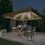 Pavilion de grădină cu șiruri de lumini LED, gri taupe 3x3m GartenMobel Dekor