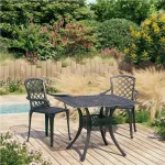 Set mobilier bistro, 3 piese, negru, aluminiu turnat GartenMobel Dekor