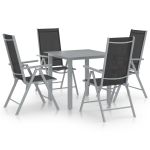 Set mobilier de grădină, 5 piese, argintiu și negru, aluminiu GartenMobel Dekor
