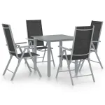 Set mobilier de grădină, 5 piese, argintiu și negru, aluminiu GartenMobel Dekor