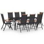 Set mobilier de grădină, 9 piese, negru, aluminiu GartenMobel Dekor