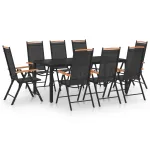 Set mobilier de grădină, 9 piese, negru, aluminiu GartenMobel Dekor