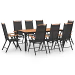 Set mobilier de grădină, 9 piese, negru, aluminiu GartenMobel Dekor