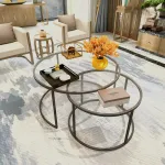 Set 2 măsuțe de cafea Kokkola cu sticlă clară și cadru metalic