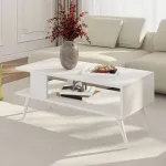 Masă de cafea albă Lycksele 90x45x40 cm cu poliță, [en.casa]