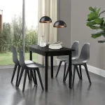 Set masă dining Horten cu 4 scaune gri și cadru negru, 120x60 cm