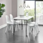 Masă dining Kiel 120x70 cm albă cu picioare din oțel, en.casa