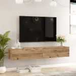 Comodă TV suspendată Lapinlahti 180 cm, stejar rustic, 2 uși