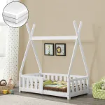 Pat copii tipi din lemn cu saltea 70x140 cm, alb, Helsingborg