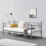 Pat metalic Kerava 90x200 cm gri închis cu somieră inclusă