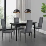 Set masă dining neagră 120x60 cm cu 4 scaune gri, Honningsvåg