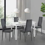 Set masă dining Honningsvåg alb 120x60 cm cu 4 scaune gri