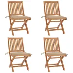 Scaune grădină pliabile cu perne, 4 buc, lemn masiv tec GartenMobel Dekor