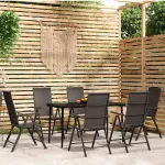 Set de servit masa pentru grădină, 7 piese, negru GartenMobel Dekor