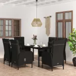 Set de masă pentru grădină, 7 piese, cu perne, negru GartenMobel Dekor