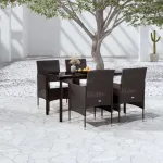 Set masă pentru grădină, 5 piese, cu perne, negru GartenMobel Dekor