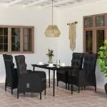 Set masă pentru grădină, 5 piese, cu perne, negru GartenMobel Dekor