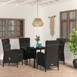 Set masă pentru grădină, 5 piese, cu perne, negru GartenMobel Dekor