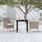 Set mobilier de grădină, cu perne, 3 piese, bej și negru GartenMobel Dekor