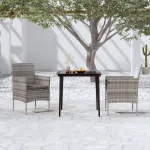 Set mobilier de grădină, cu perne, 3 piese, gri și negru GartenMobel Dekor