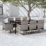 Set mobilier de grădină cu perne, 9 piese, gri și negru GartenMobel Dekor