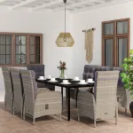 Set mobilier de grădină cu perne, 9 piese, gri și negru GartenMobel Dekor