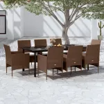 Set mobilier de grădină cu perne, 9 piese, maro și negru GartenMobel Dekor