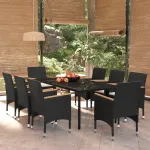 Set mobilier de grădină cu perne, 9 piese, negru GartenMobel Dekor