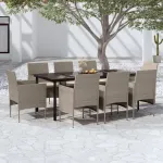 Set mobilier de grădină cu perne,bej și negru, 9 piese GartenMobel Dekor