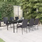 Set mobilier de grădină,negru, 7 piese GartenMobel Dekor