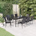 Set mobilier de grădină,negru, 9 piese GartenMobel Dekor