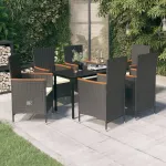 Set de masă pentru grădină, 7 piese, cu perne, negru GartenMobel Dekor