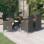 Set de masă pentru grădină, 7 piese, cu perne, negru GartenMobel Dekor