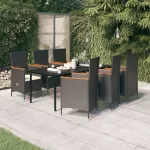Set de masă pentru grădină, 7 piese, cu perne, negru GartenMobel Dekor