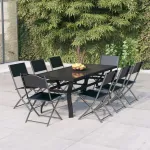 Set de servit masa pentru grădină, 9 piese, gri și negru GartenMobel Dekor